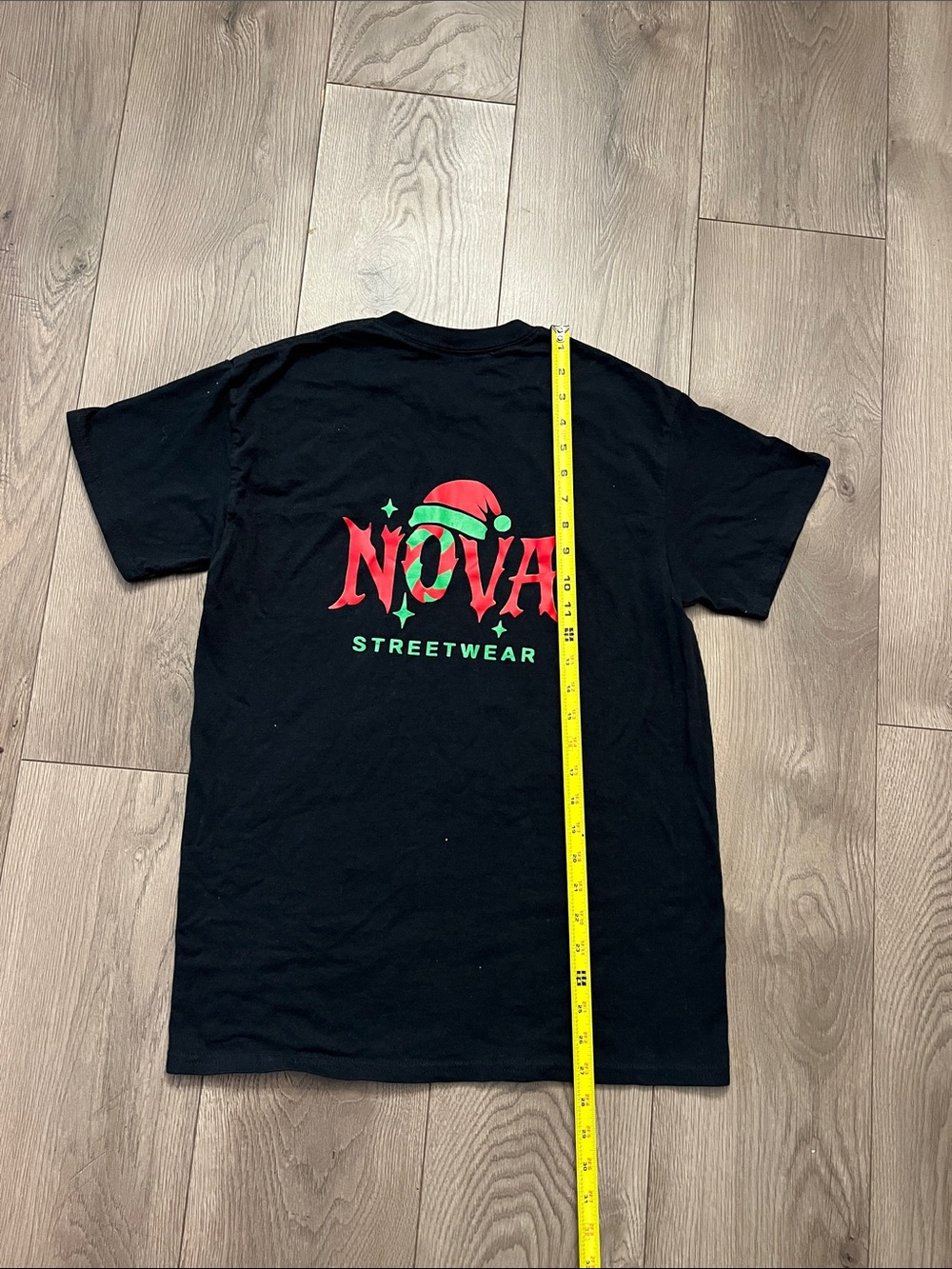NOVA Streetwear Black Graphic Tee - Red & Green Holiday Logo - Picture 3 of 5